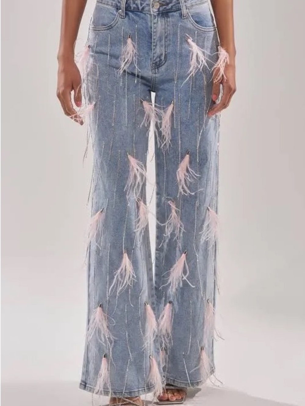 Akira Shake It For Me Girl Feather Embellished Denim size small